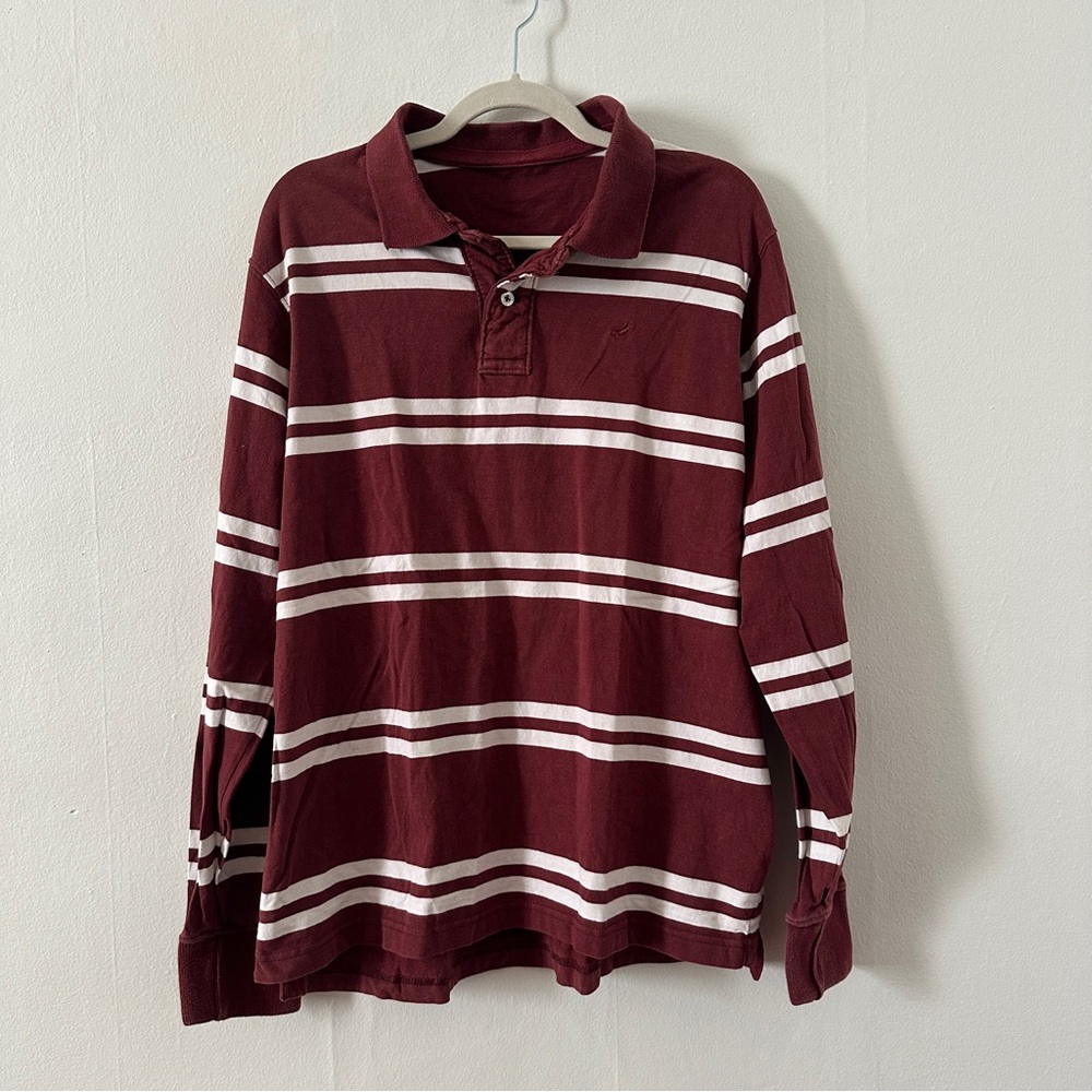 Vintage Urban Pipeline Burgundy Striped Long Sleeve Polo Rugby Shirt